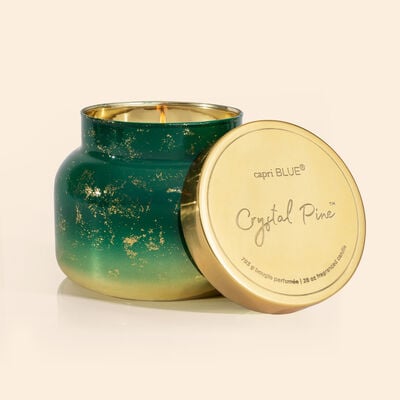Crystal Pine Glimmer Oversized Jar creates a winter wonderland with lasting fragrance and a glimmering design
