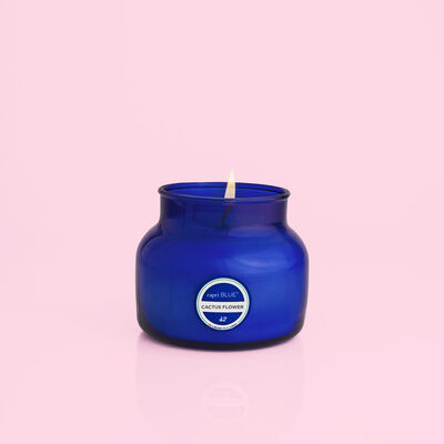 Cactus Flower Blue Petite Candle Burning product when lit
