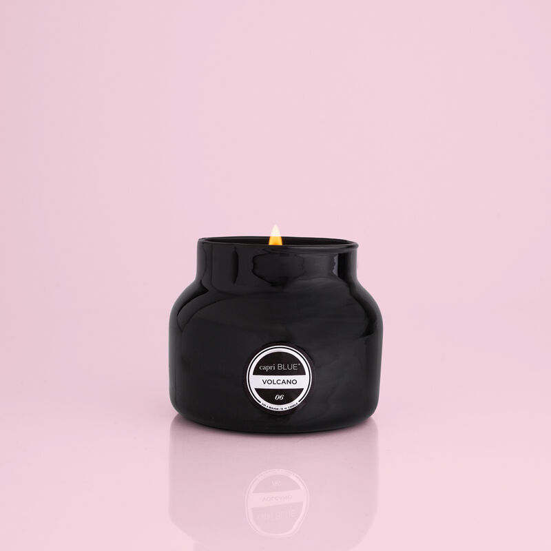 Volcano Black Petite Candle Jar, 8 oz product when lit image number 1