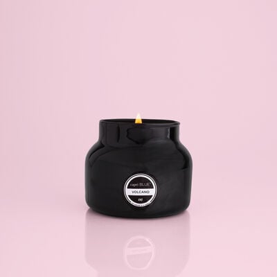 Volcano Black Petite Candle Jar, 8 oz product when lit