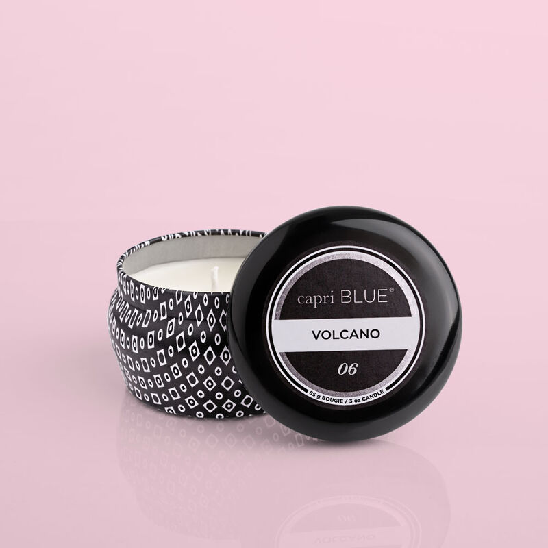 Volcano Black Mini Candle Tin, 3 oz product with lid off image number 3