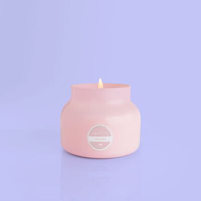 Volcano Bubblegum Petite Candle Jar, 8 oz product when lit