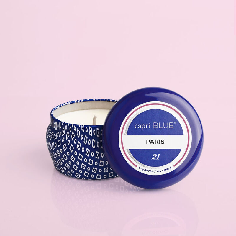 Paris Blue Mini Candle, 3oz product with lid off image number 2