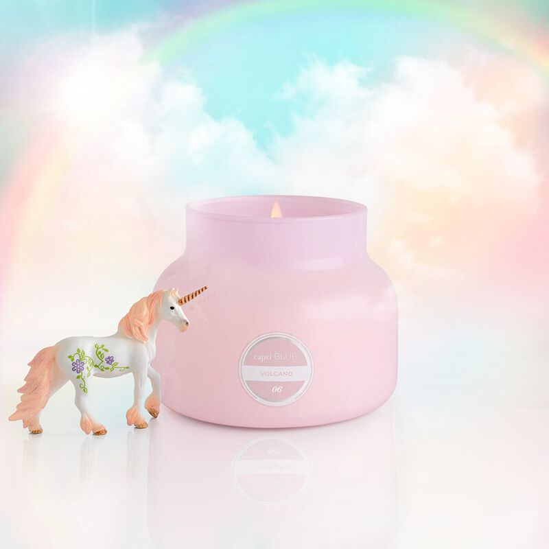 Volcano Bubblegum Signature Candle Jar, 19 oz product view on rainbow background image number 1