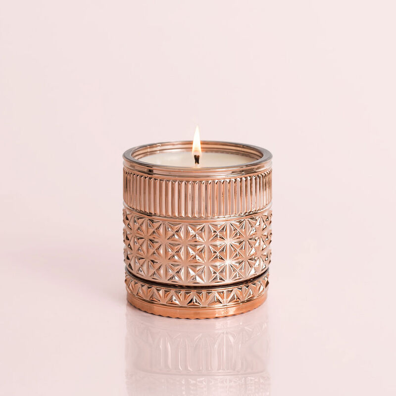 Pink Grapefruit & Prosecco Gilded Faceted Candle Jar, 11 oz Candle Burning image number 2