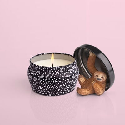 Volcano Black Mini Candle Tin, 3 oz with surprise sloth toy