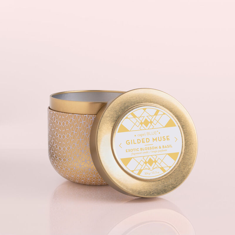 Exotic Blossom & Basil Gilded Candle Tin, 12.5 oz product with lid off image number 2