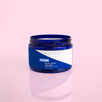 Blue Jean Body Scrub, 12oz Product with Lid Off