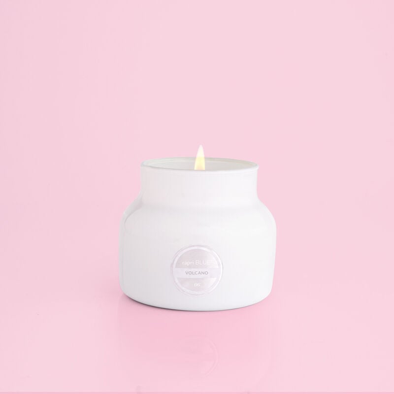 Volcano White Petite Candle Jar, 8 oz product when lit image number 2
