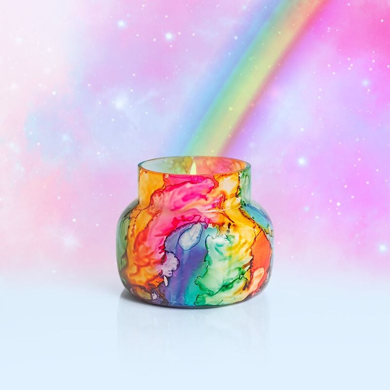 Volcano Rainbow Watercolor Petite Jar, 8 oz product view with rainbow background image number 3