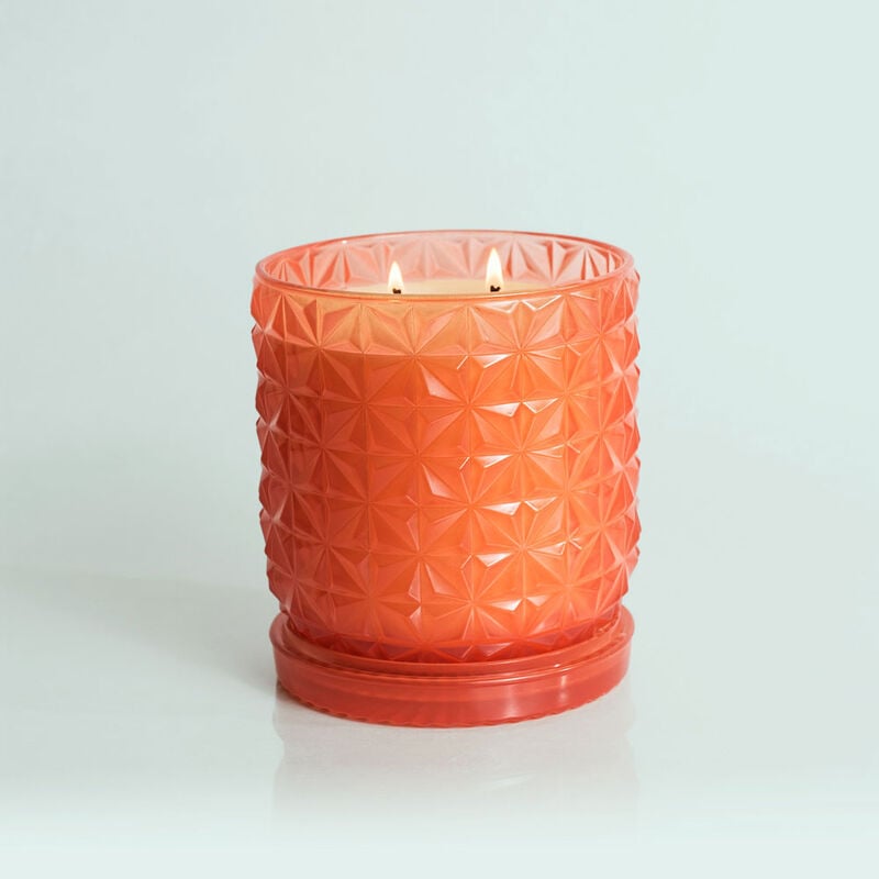 Pomegranate Citrus Jumbo Faceted Candle Jar, 30 oz Candle Burning image number 2